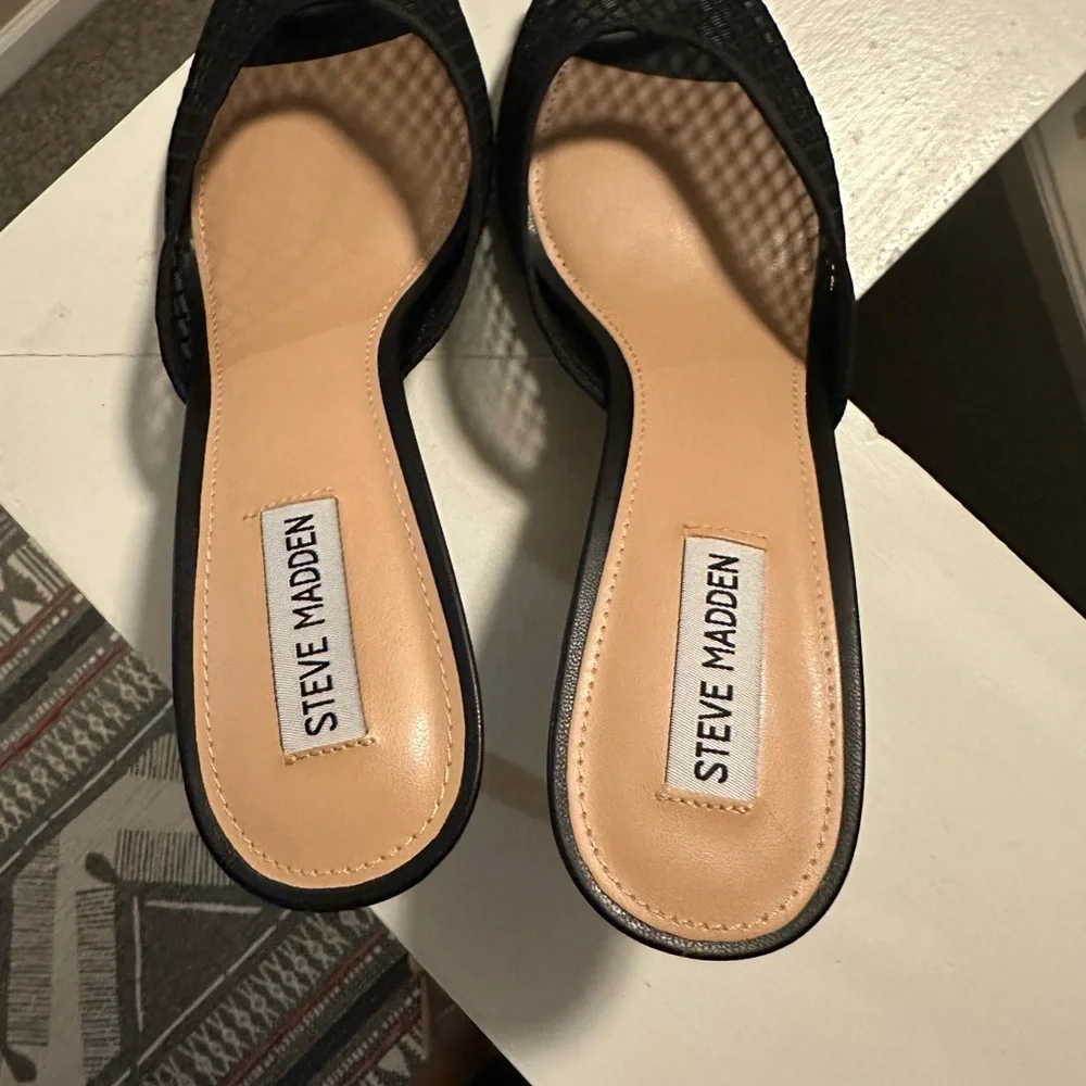 Steve Madden Black Mesh Open-Toe Heels - Picture 3 of 6